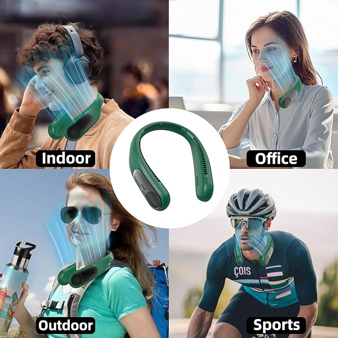 Portable Neck Fan, Personal Wearable Bladeless Fan, LED Display, 6000mAh USB