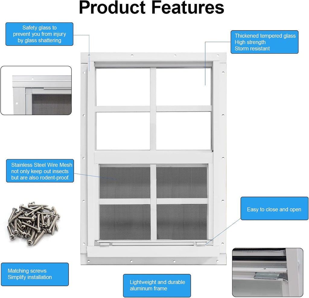 neatiease upgraded shed windows 2 pack, 30" x, close-up detail