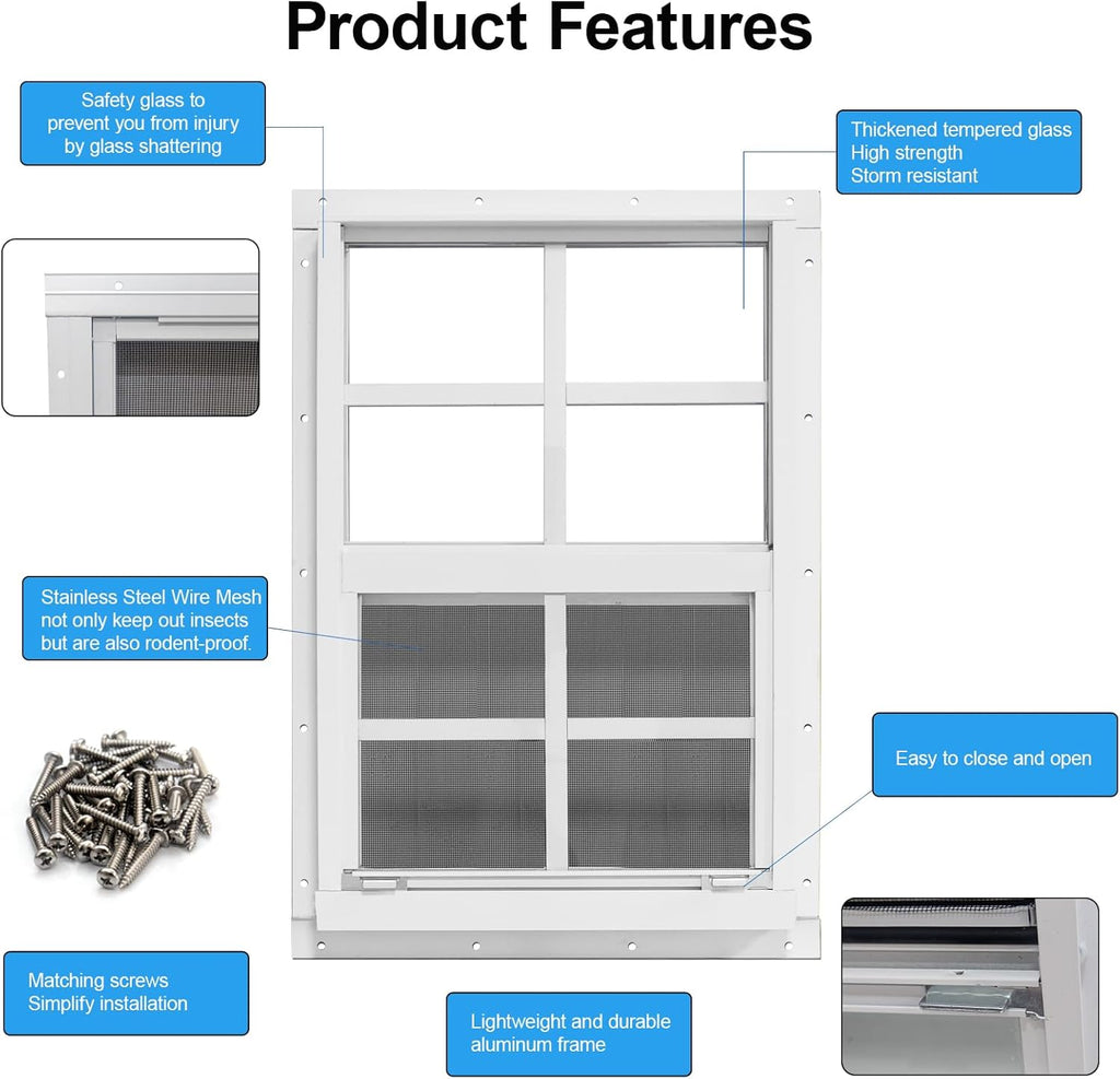 neatiease upgraded shed windows 2 pack, 20" x shown in use