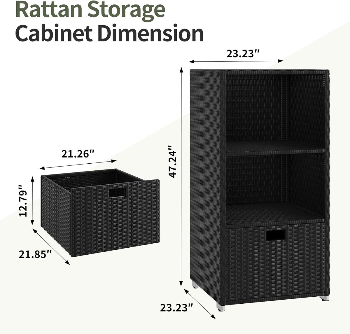 Aoxun Outdoor Towel Cabinet, Pool Accessory Storage Organizer, Freestanding Waterproof PE Rattan Wicker Shelf, 2 Layer with 1 Bottom Drawer for Pool, Patio, Outdoor, Indoor, Black