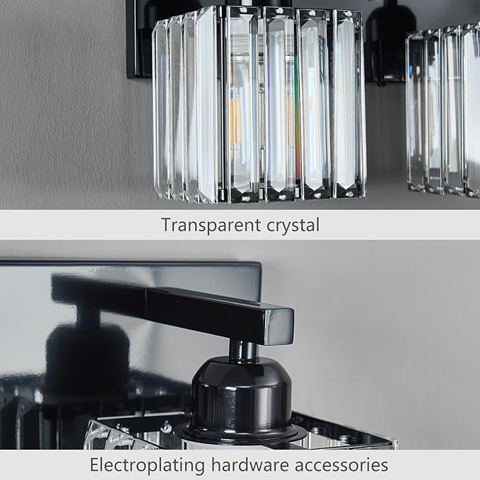 FDPBY Modern Bathroom Vanity Light 3-Lights Plating Black Crystal Bathroom Wall