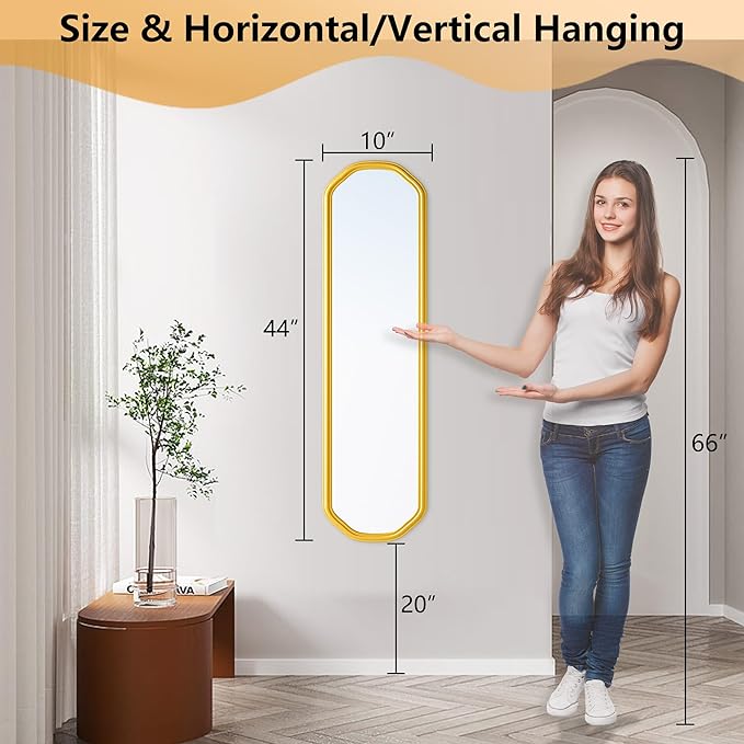 Modern Slim Wall Decor Mirror 10"x44" Gold