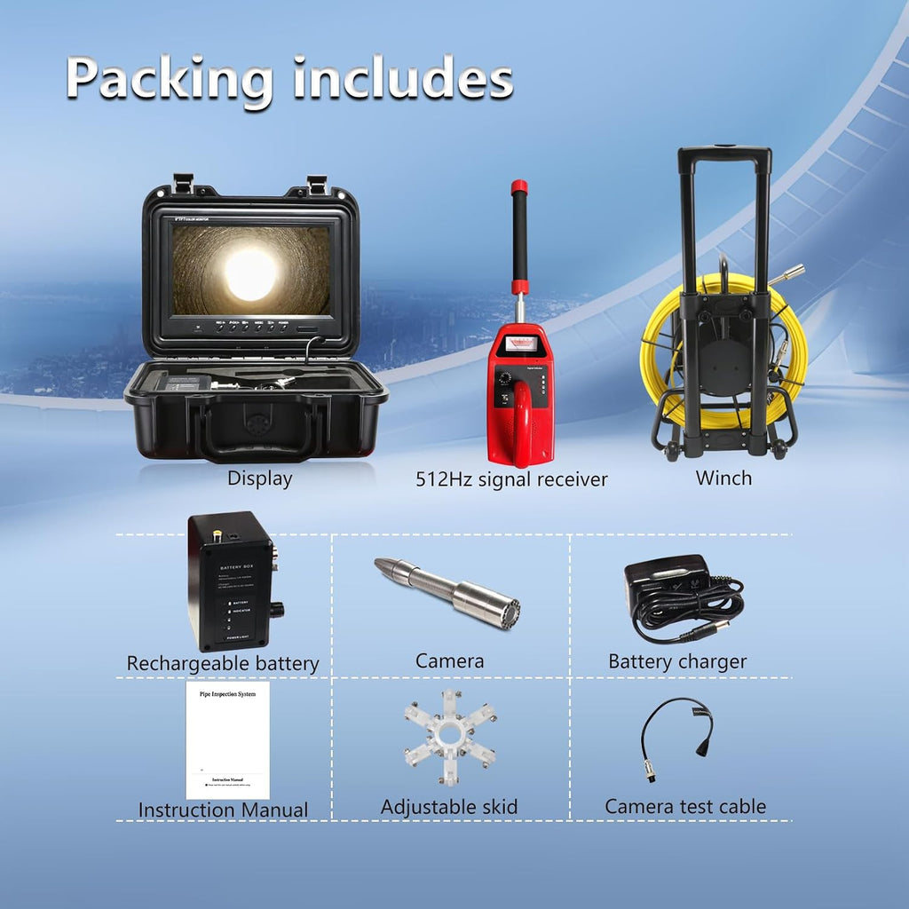sewer camera with locator,self leveling,165ft/50m,retractable handle,7mm cable,9'' ips, view 9