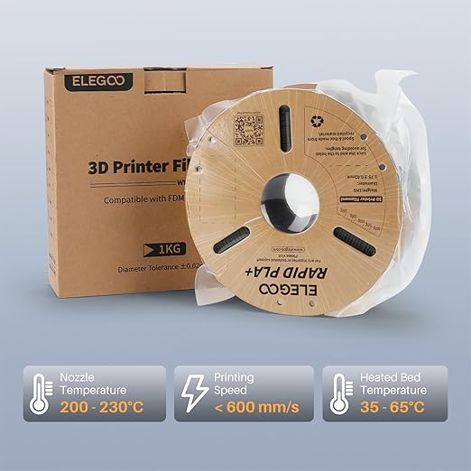ELEGOO Rapid PLA Plus Filament 1.75mm White 4KG, PLA+ 3D Printer Filament