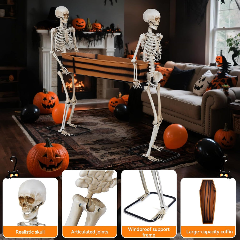 Quntis Halloween Skeleton Outdoor Decorations - 5ft Posable Skeletons Carryin...