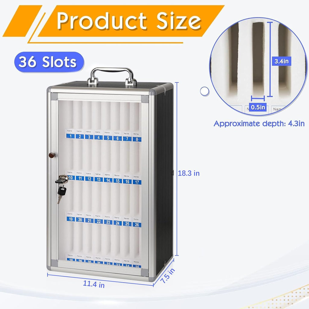 36 slots aluminum alloy cell phone locker, phone, close-up detail
