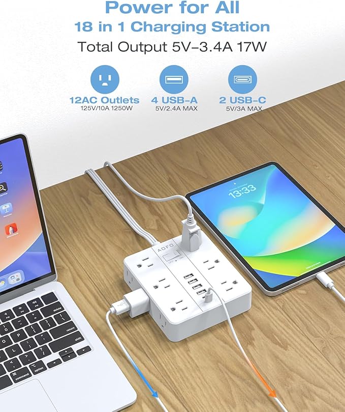 AOFO 25FT Surge Protector Power Strip, 12 AC Outlets
