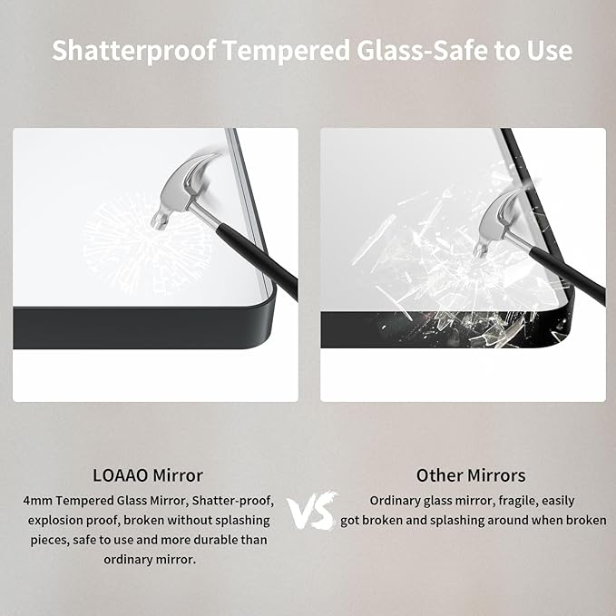 LOAAO 48X40 Inch Black Metal Framed Bathroom Mirror