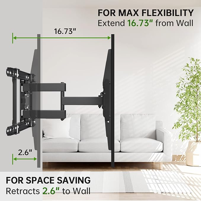 USX Mount Full Motion TV Wall Mount 42"-84" TVS, Fits 16" 18" or 24" Studs