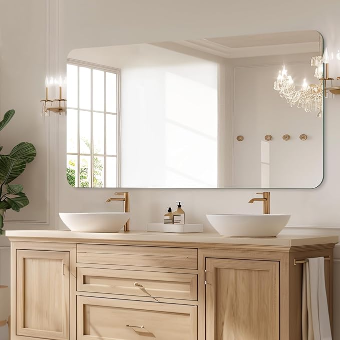 Mirrorons 72 x 36 Frameless Bathroom Mirror, Rounded Corner Bathroom Vanity