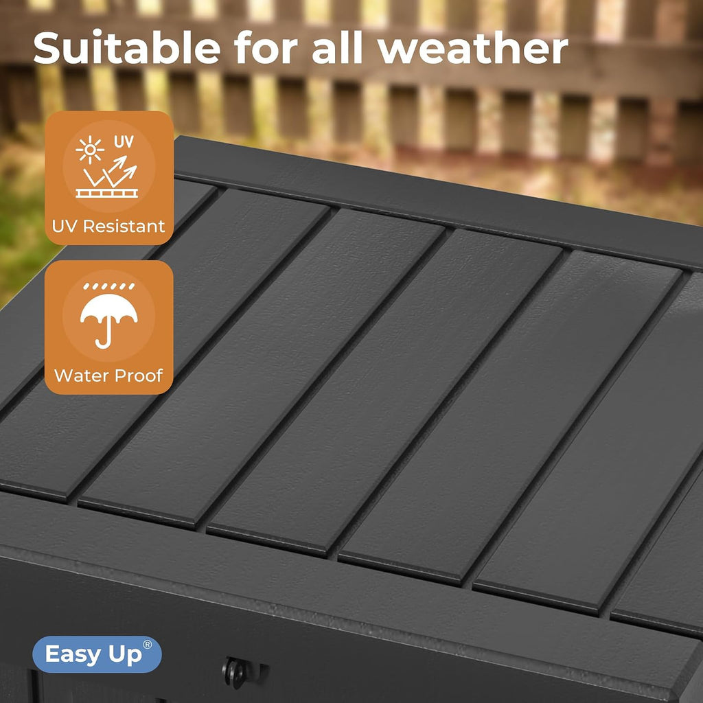 easyup 51 gallon outdoor storage box, outdoor deck showing dimensions