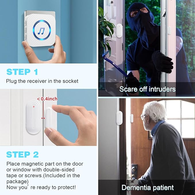 SanJie Door Sensor Chime for Door Opens， Door Entry Chime for