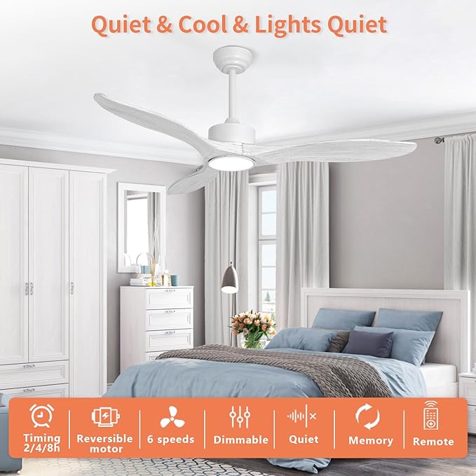 revoici 52 Inch White Ceiling Fan