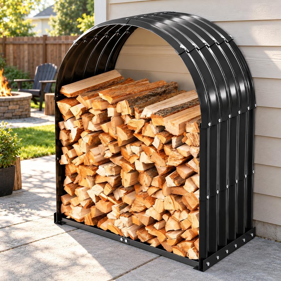 Heavy Duty Firewood Rack with Top Cover, Outdoor Indoor Use, 700 LBS Capacity, Waterproof Galvanized Steel Fire Log Holder for Fireplace,Patio, Stylish Metal Fire Wood Storage Organizer Racks