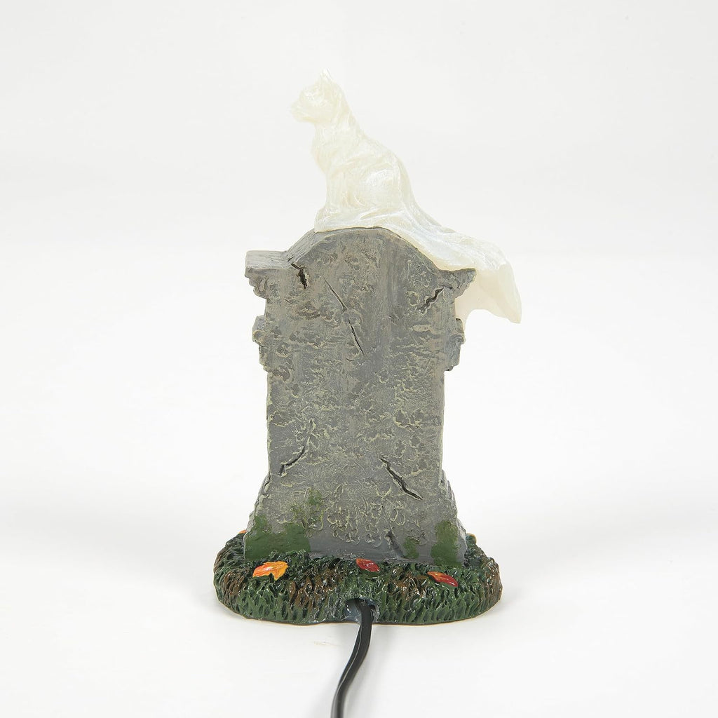 Department 56 Village Collection Accessories Halloween Kit E. Kat Cat Ghost on Tombstone Lit Figurine, 3.8 Inch, Multicolor