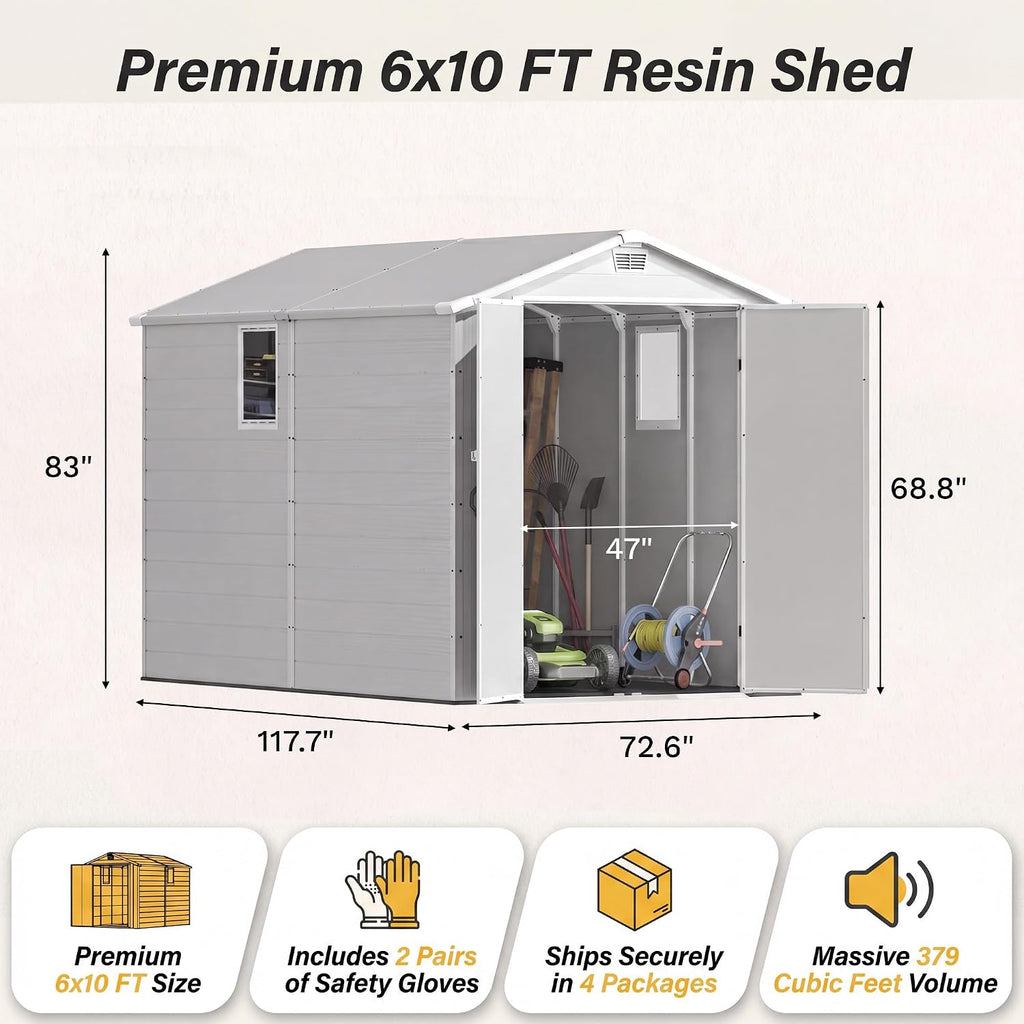 devoko 6x10 ft plastic storage shed with floor shown in use