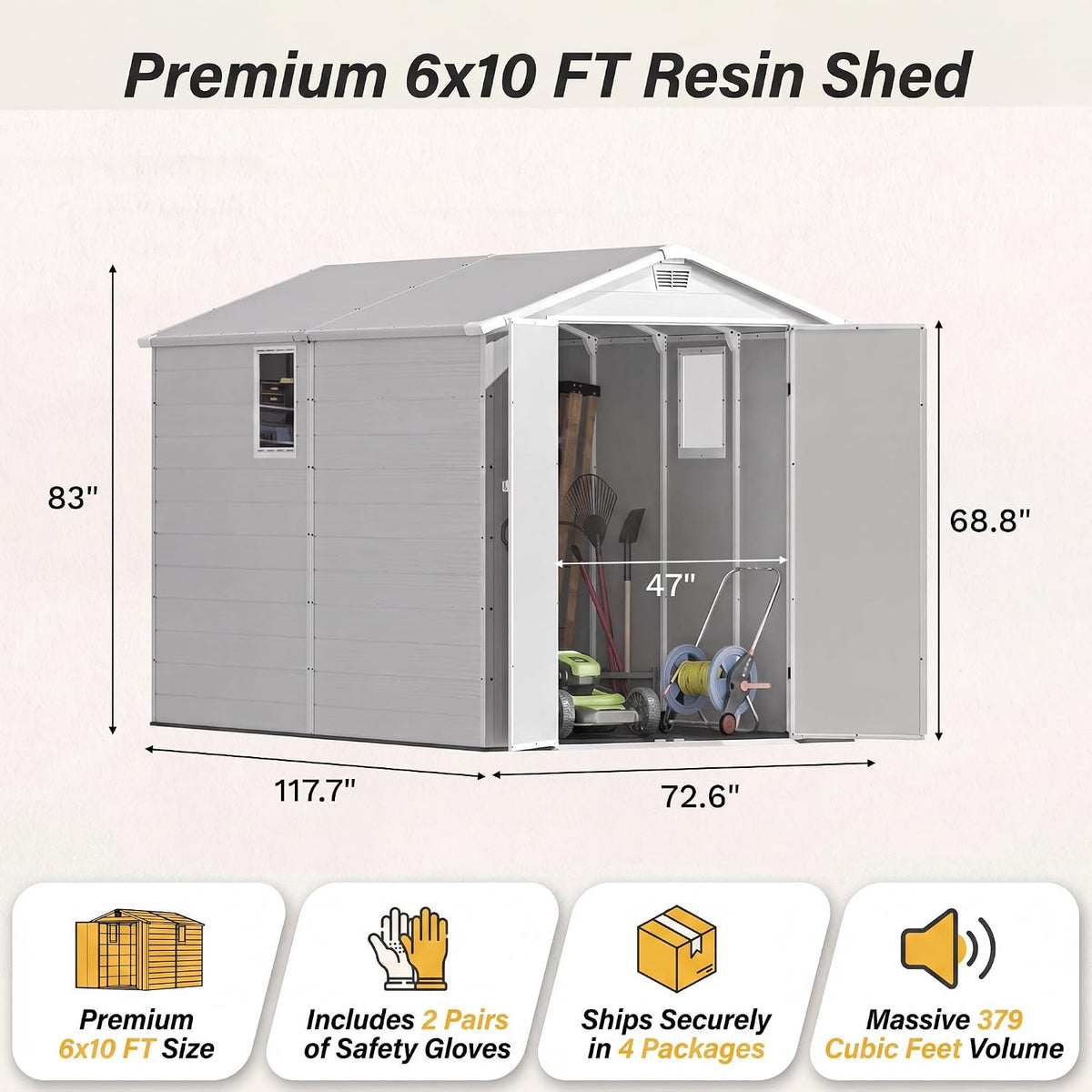 devoko 6x10 ft plastic storage shed with floor shown in use