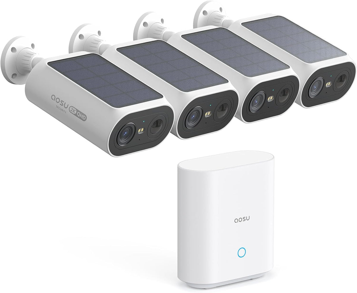 aosu 2K QHD Solar Security Cameras Wireless Outdoor System, 4-Cam-Kit