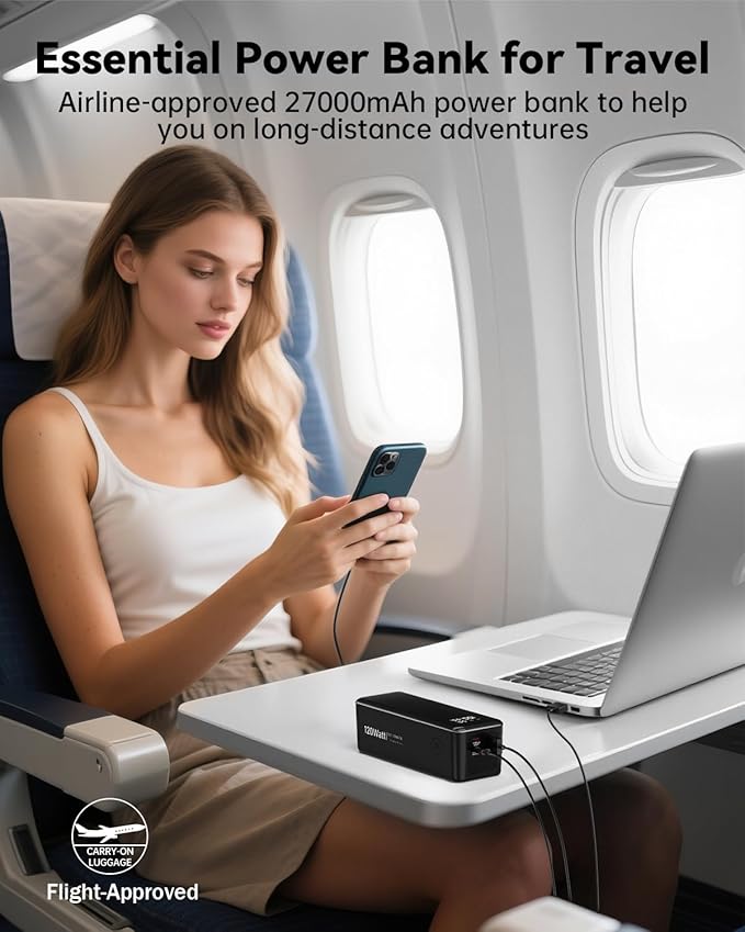 WOXABHSL 27000mAh 120W Fast Charging Power Bank, High Capacity 3-Port Laptop