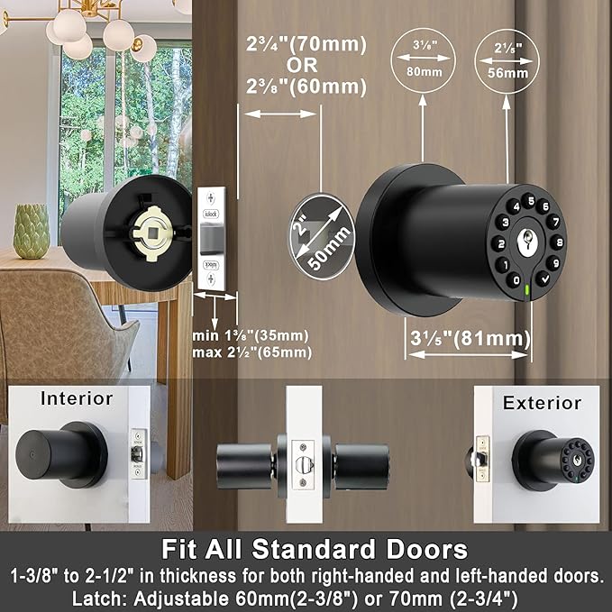 BOTHSTAR Keypad Door Knob with Key, Keyless Entry Door Lock, Code Locks Door