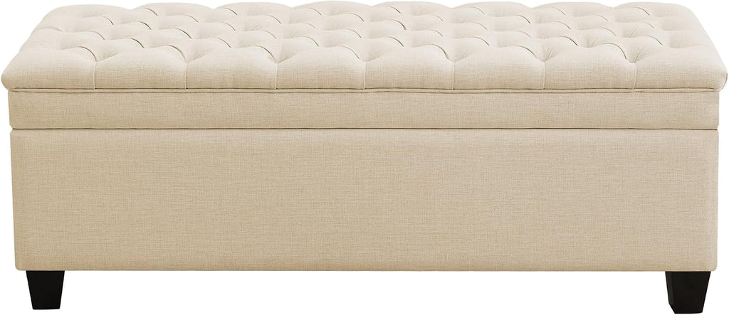 WUTUTUEE 50" Fabric Storage Ottoman Bench, Upholstered Rectangle End of Bed Storage Ottoman Tufted Living Room Bedroom Bench with Safety Hinge, Solid Wood Legs, Loads 500 lb(Khaki)