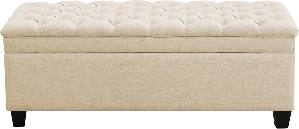 WUTUTUEE 50" Fabric Storage Ottoman Bench, Upholstered Rectangle End of Bed Storage Ottoman Tufted Living Room Bedroom Bench with Safety Hinge, Solid Wood Legs, Loads 500 lb(Khaki)
