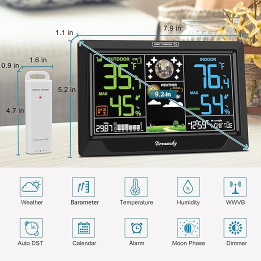 DreamSky Weather Station Indoor Outdoor Thermometer Wireless, Atomic Clock