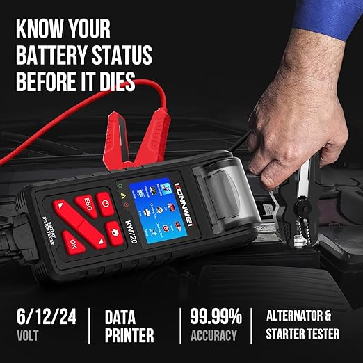 KONNWEI KW720 Car Battery Tester 6V 12V 24V W/Printer, Battery Load Tester