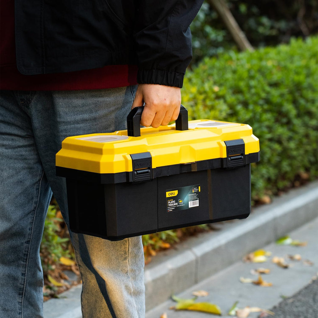 18 inch tool box with lock, 2-layer heavy-duty on a desk or shelf
