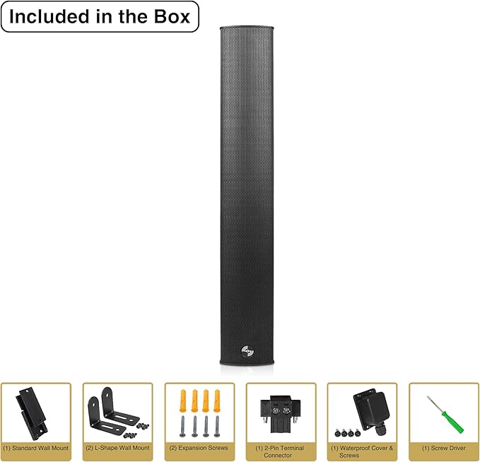 Sound Town Weatherproof Compact Aluminum Line Array Column Speaker