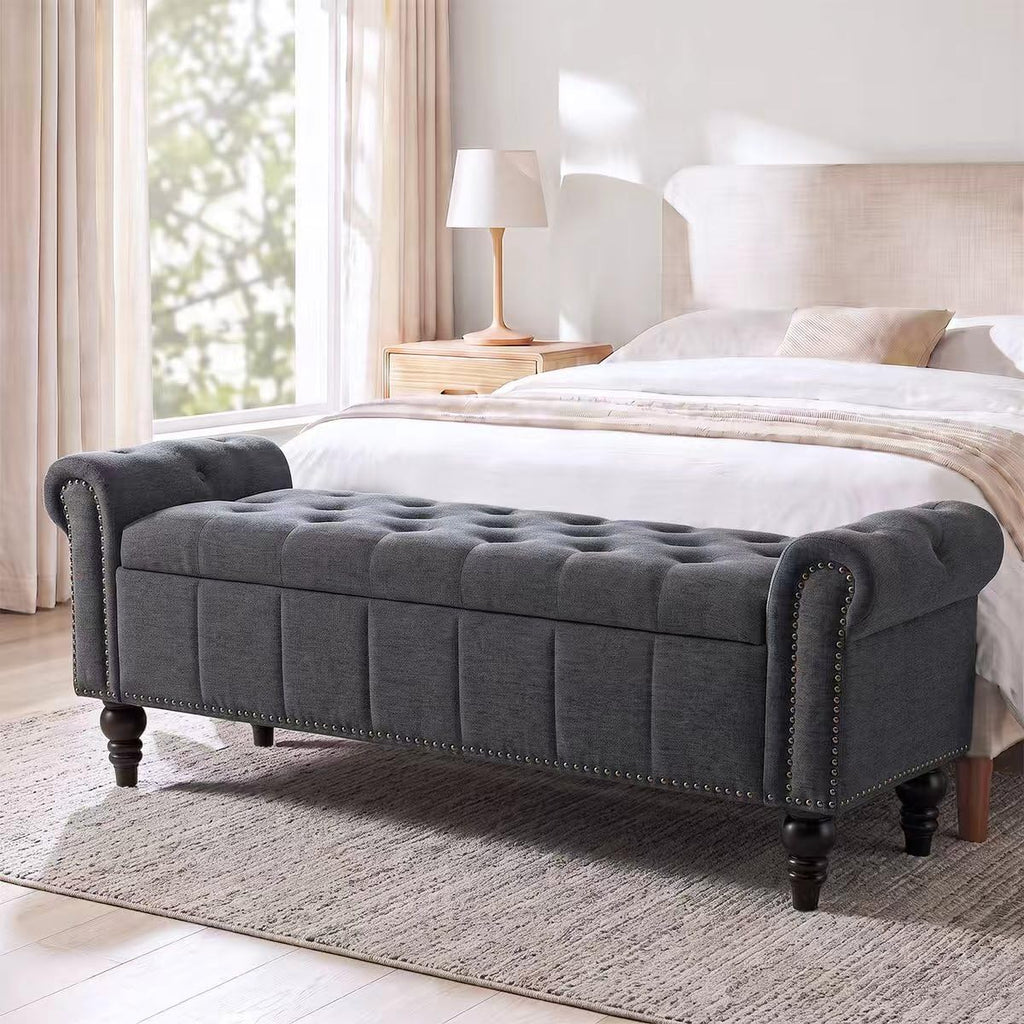 HOMEFLEX 58" Storage Bench for Bedroom, End of Bed Bench, Chenille Dimgray