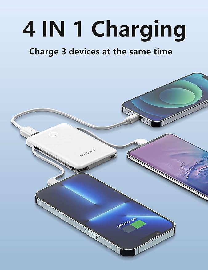 6000mah Ultra Slim Built in Cables Power Bank, Card Size Built in USB C Cords (2-Pack)