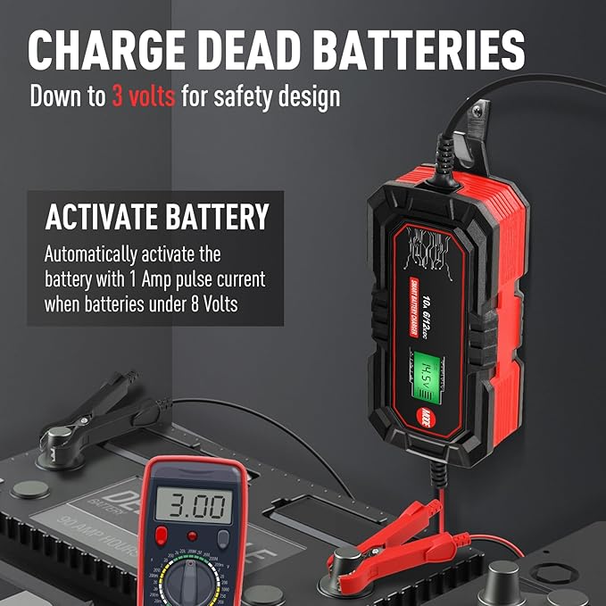 Sailnovo 10A Car Battery Charger, 6V and 12V Car Trickle Charger, 10-Stages