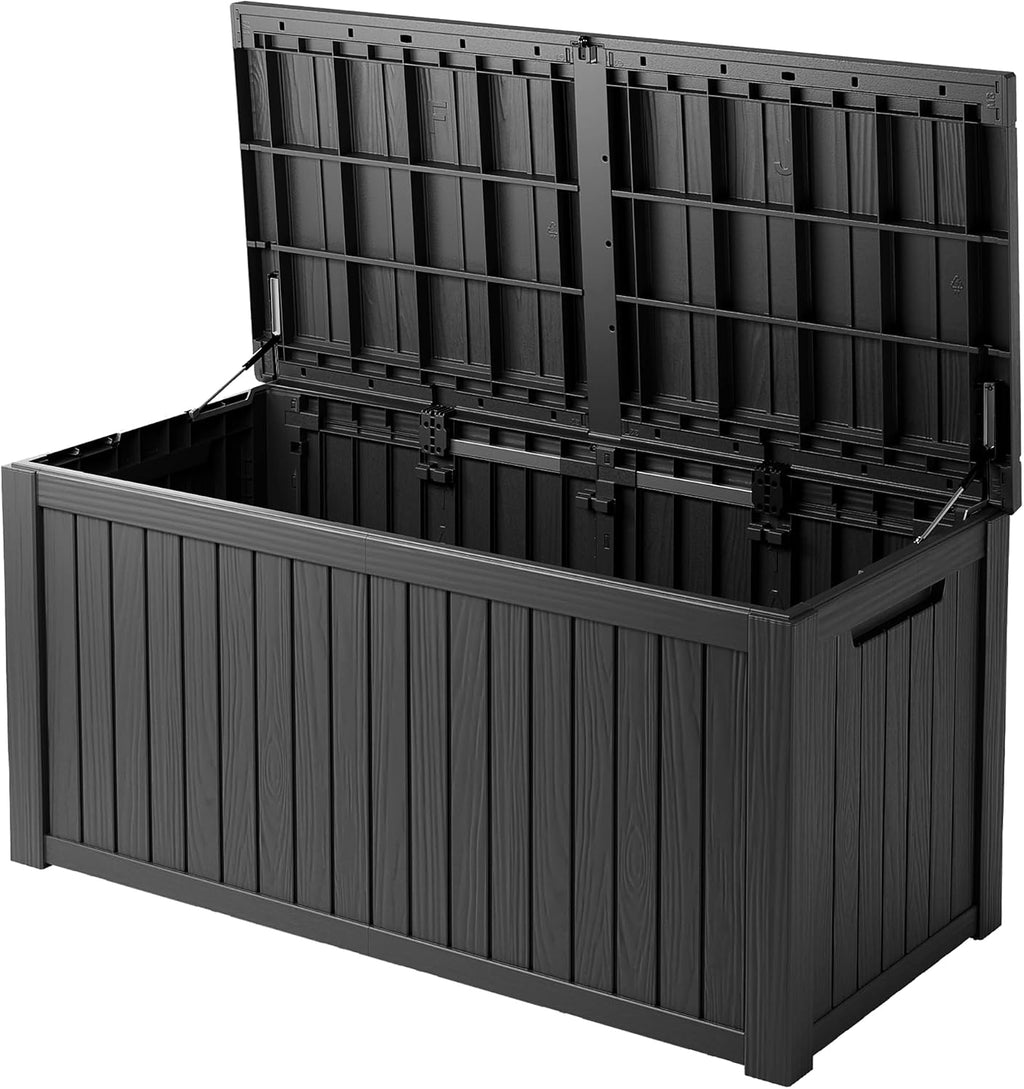 180 Gallon Resin Deck Box, Waterproof Outdoor Storage Bin for Patio Furniture, Pool Accessories, and Garden Tools, Lockable & UV-Resistant, Black