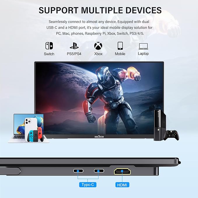 InnoView Large Portable Monitor 23.8inch FHD 1080P 144Hz USB-C, HDMI Computer