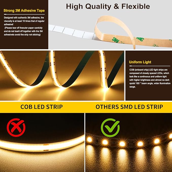 Pandery COB LED Strip Light, CCT Dimmable Strips Light, 2700K-6500K, 32.8ft/10m