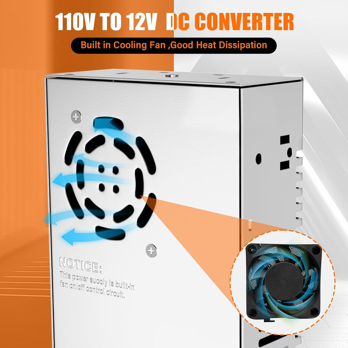 12v power supply,110v to 12v dc converter, imaycc, side view