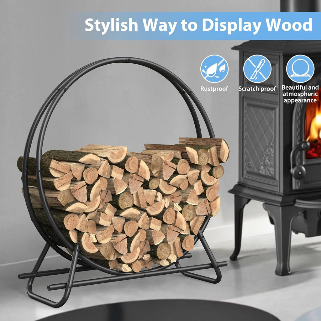 40 inch indoor or outdoor firewood rack circle shown in use
