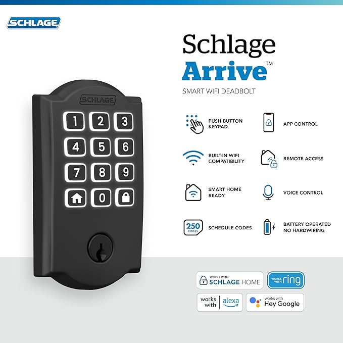 Schlage Arrive WiFi Deadbolt Smart Lock, Keyless Entry Door Lock