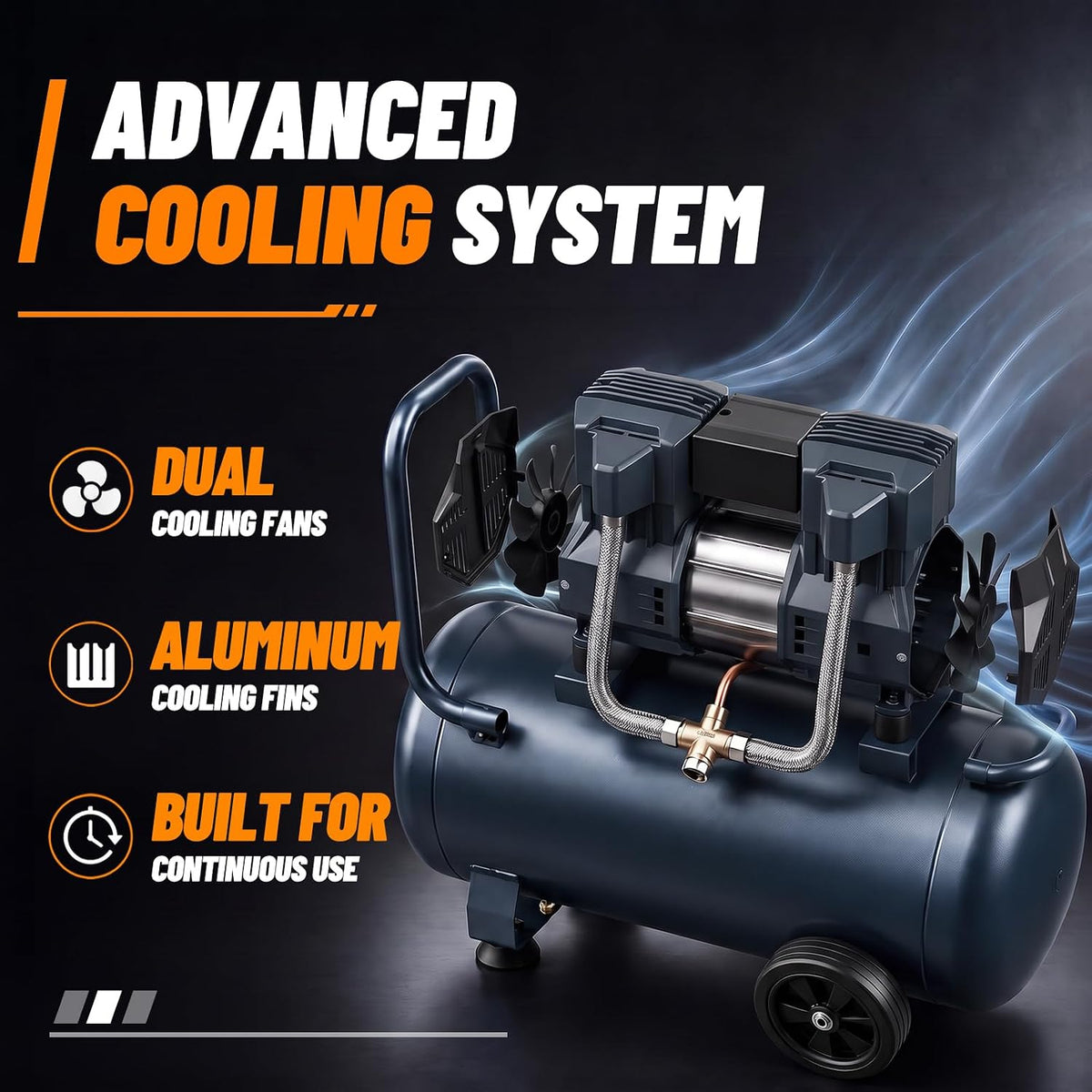10 Gallon Quiet Oil-Free Air Compressor, Portable Air Compressor with 120 PSI Max Pressure, 5.26 CFM @ 90 PSI, Fast Recovery for Garage, Air Tools, Tire Inflation, Spray Painting & Woodworking
