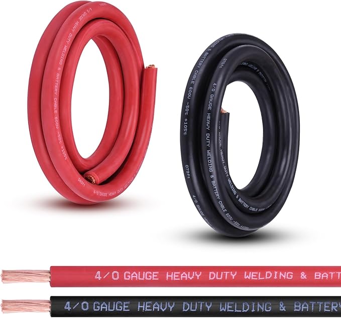 Shirbly 4/0 Gauge Battery Cable, 10FT Red + 10FT Black 4/0 AWG Pure Copper Wire