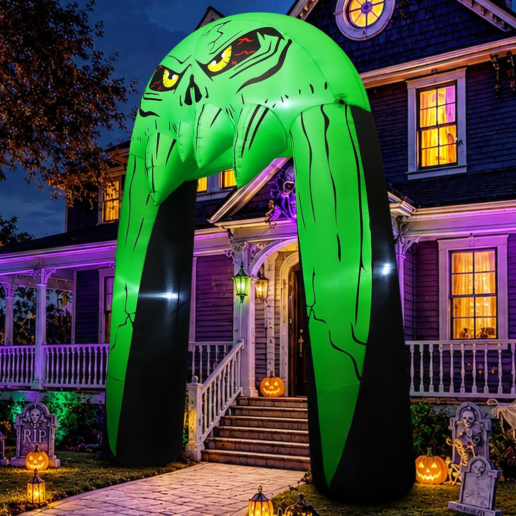 COMIN 10 FT Halloween Inflatables Archway Outdoor Decorations Blow Up Yard Monster Mouth Archway with Built-in LEDs for Indoor Party Garden Lawn Decor
