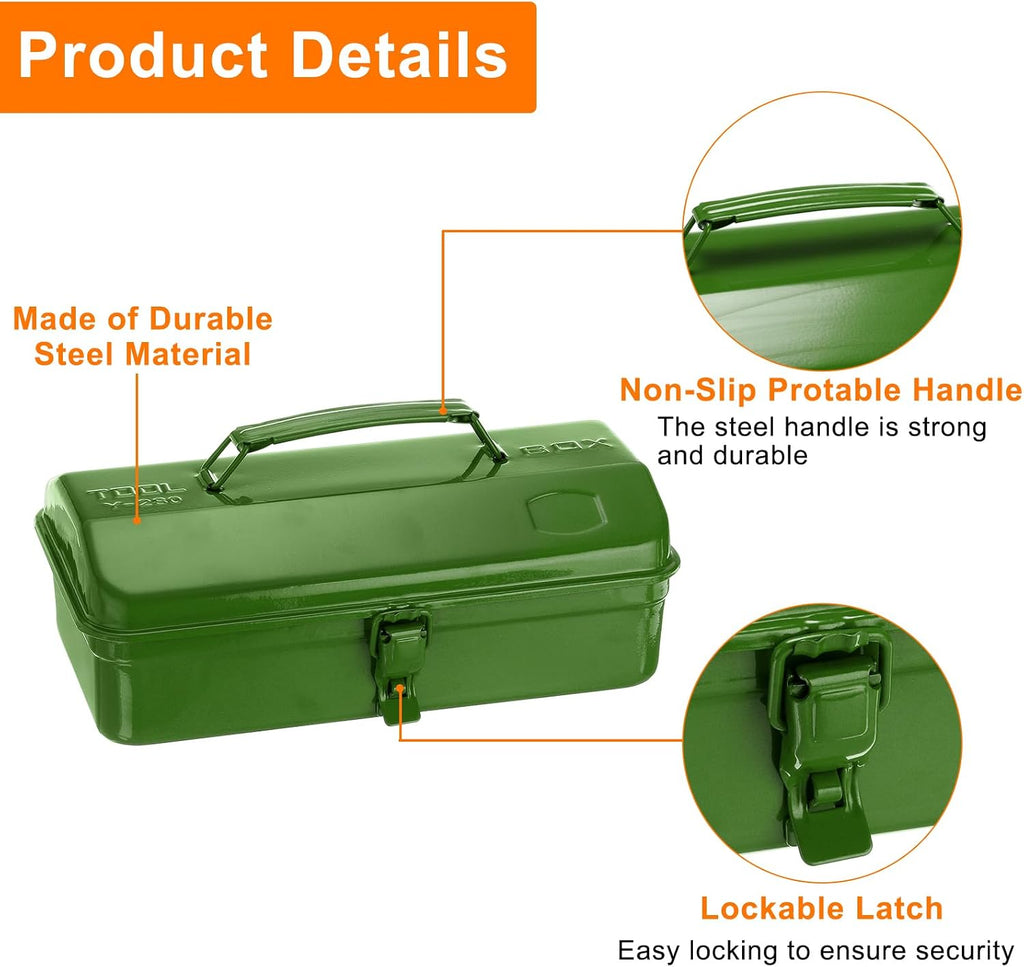 harfington tool box 11.4" portable steel tool box showing dimensions