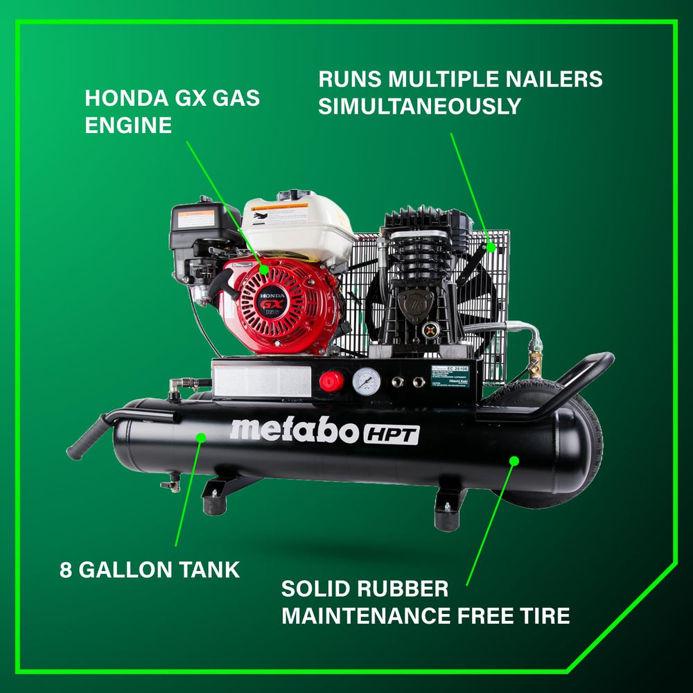 Metabo HPT Gas Powered Wheeled Air Compressor, 8 Gallon, EC2510E