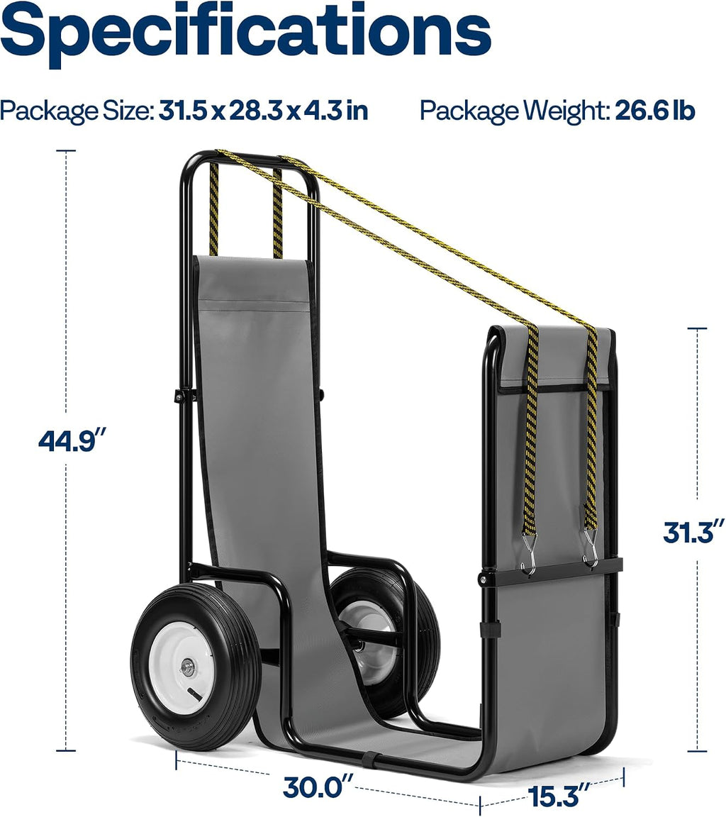 vivohome firewood log cart carrier with rubber wheels, close-up detail