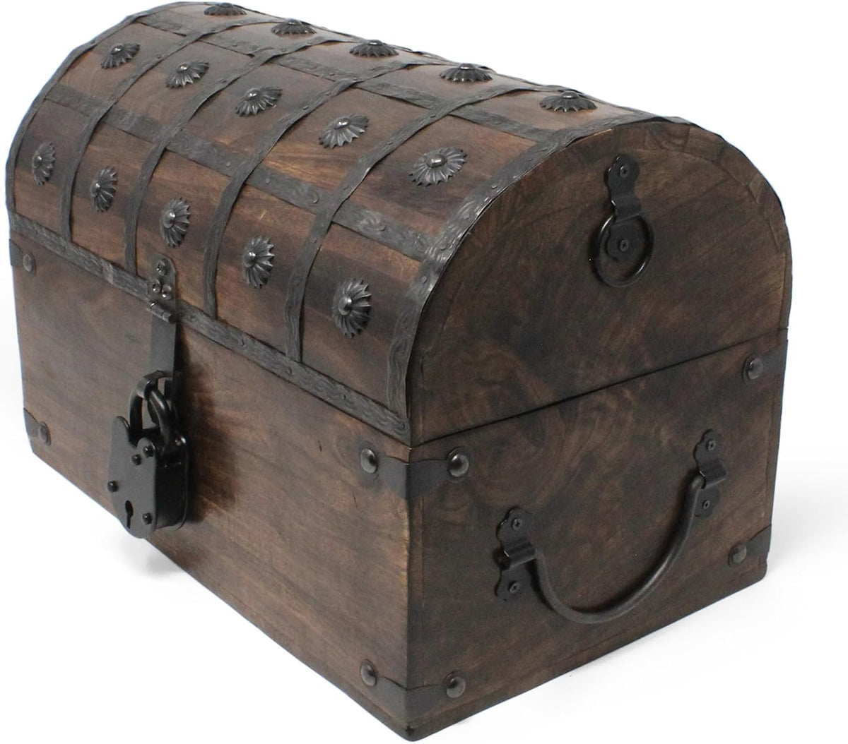 Nautical Cove Wooden Treasure Chest with Padded Velvet Lining and Antique Lock with Skeleton Keys (Large 13x8x8.75) – Luxury Wood Pirate Chest, Decorative Box with Lid, Wooden Lock Box, Pirate