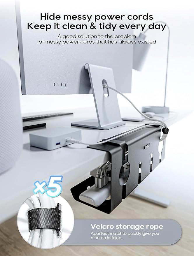 NODOCA No Drill Under Desk Cable Management Tray, Punch-Free Clamp on, Metal (2 Packs)