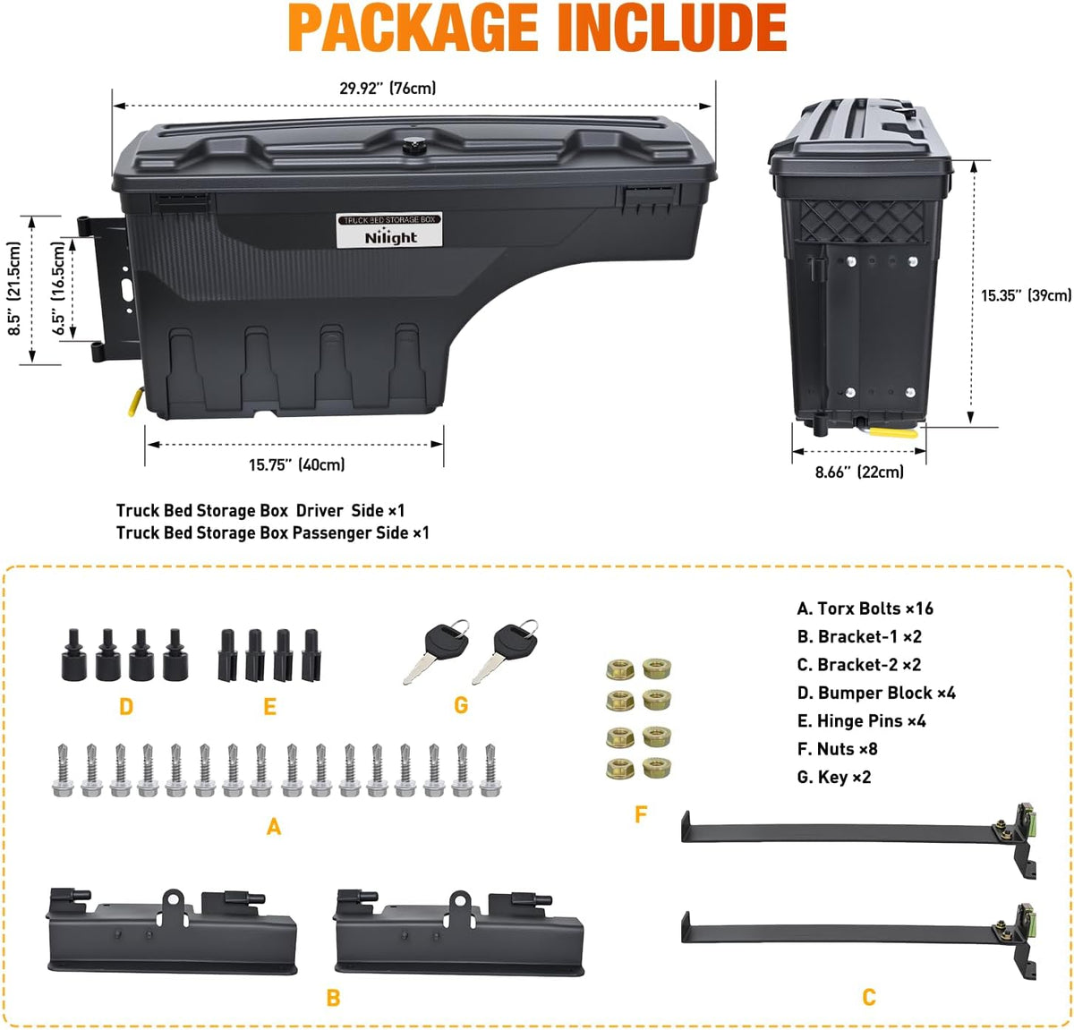 nilight truck bed tool box driver side &, front angle view