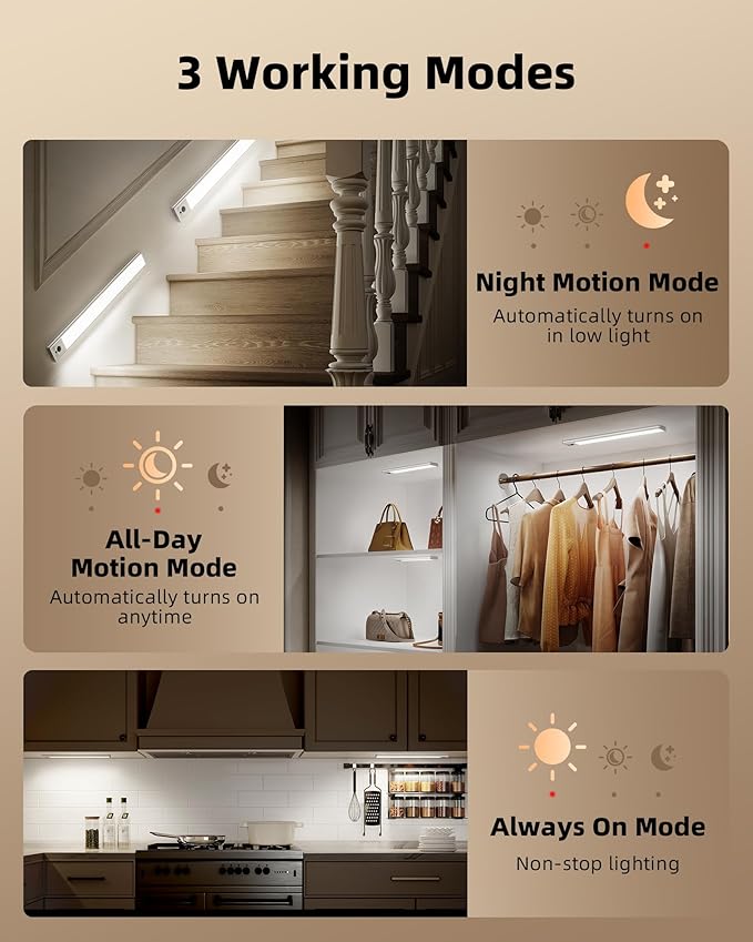 EZVALO 5 Pack Under Cabinet Lighting, 4000mAh Rechargeable Motion Sensor Light