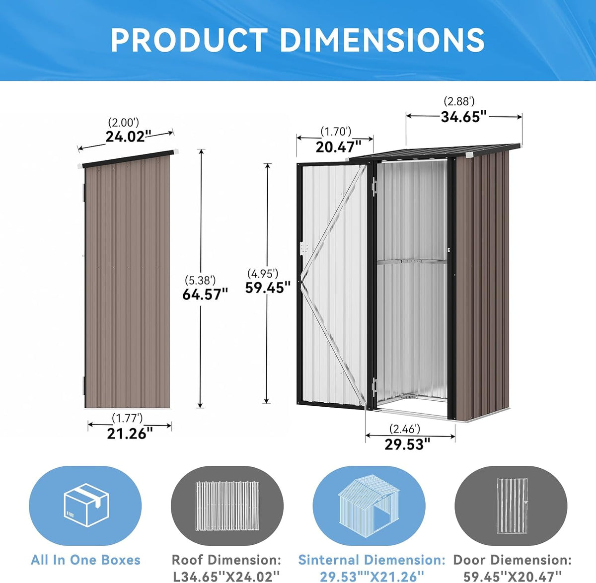 Aoxun 3x1.9 Ft Outdoor Storage Cabinet - Waterproof Storage Shed, Brown